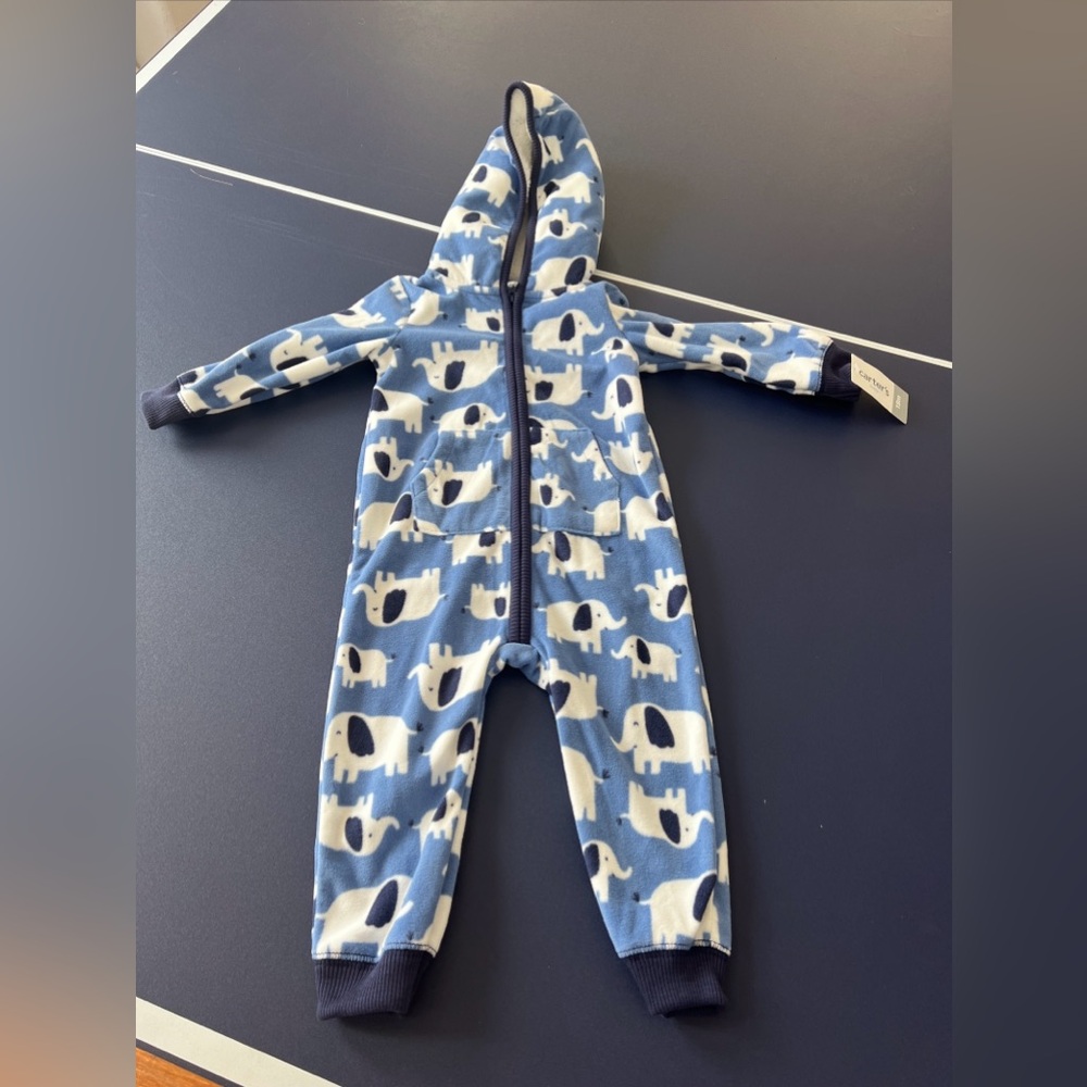 Baby Boys Onesie‎ Hooded Fleece Elephant Front Zipper Jumpsuit Pajama 18 M